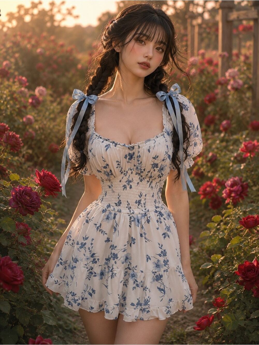 Hollister Cottage Roses & Coquette Dreams milkmaid romance smocked mini dress